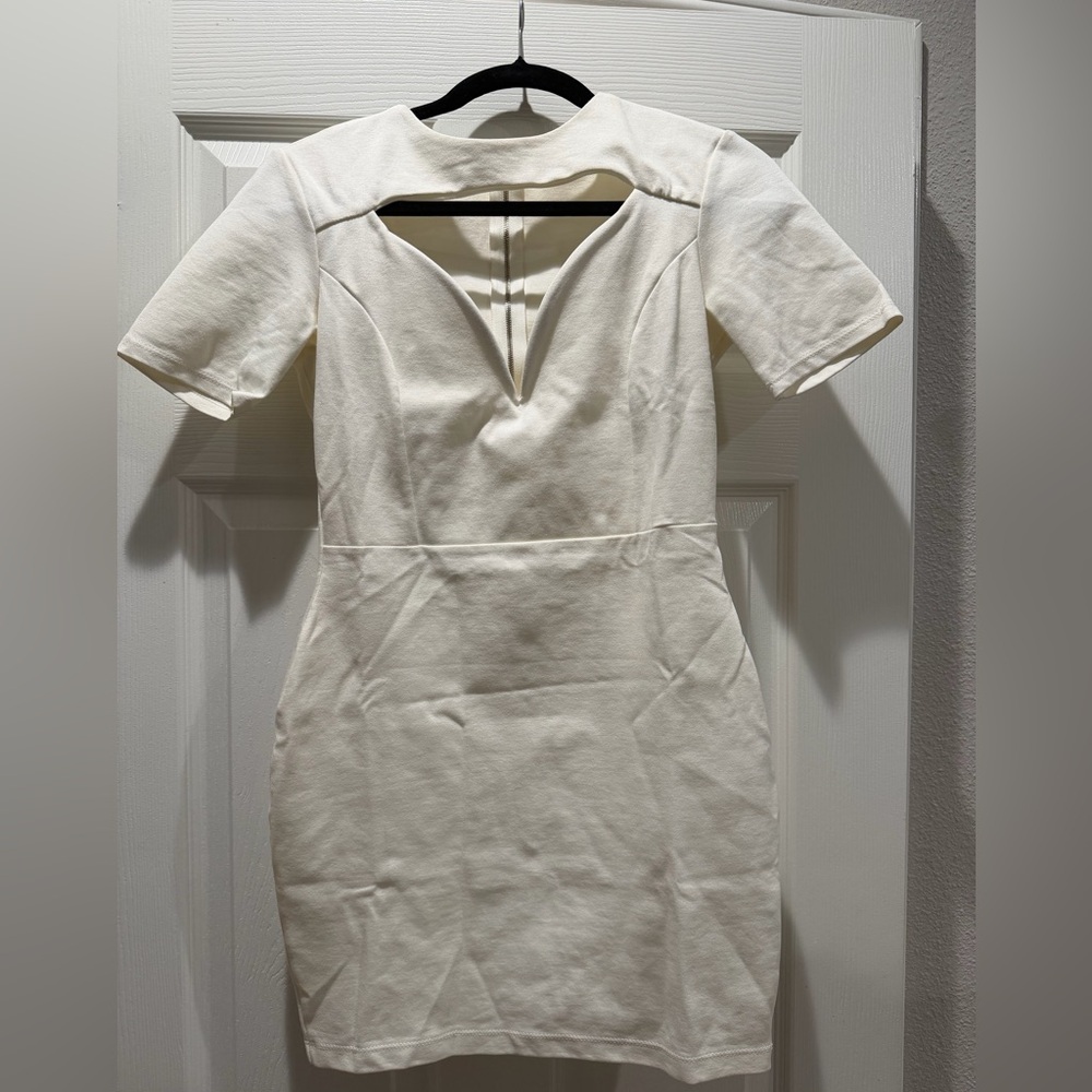 Fashion Nova Cream Mini Dress with V-Notch Neckline